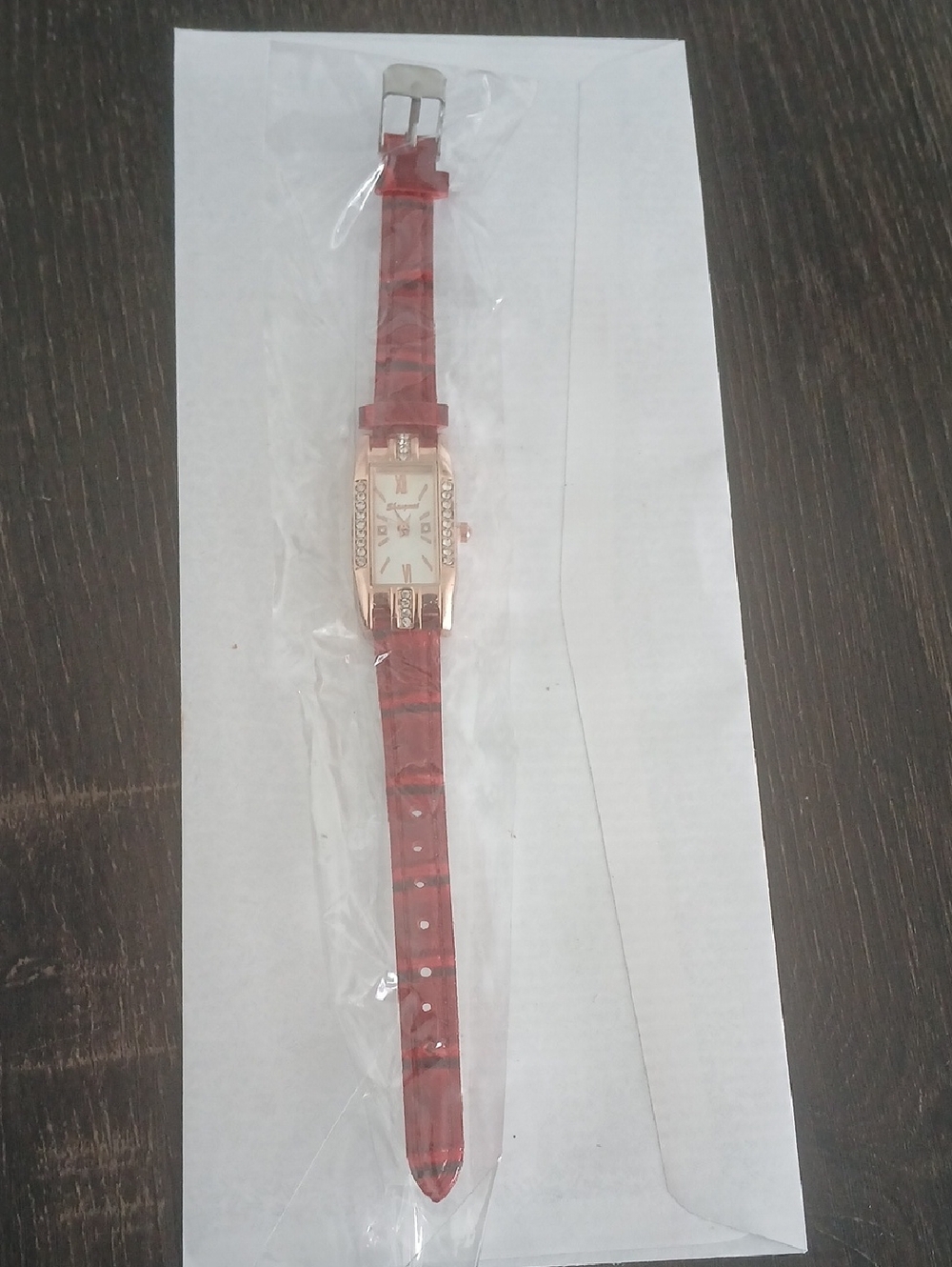 Red Leather Strap Watch with Rose Gold Case